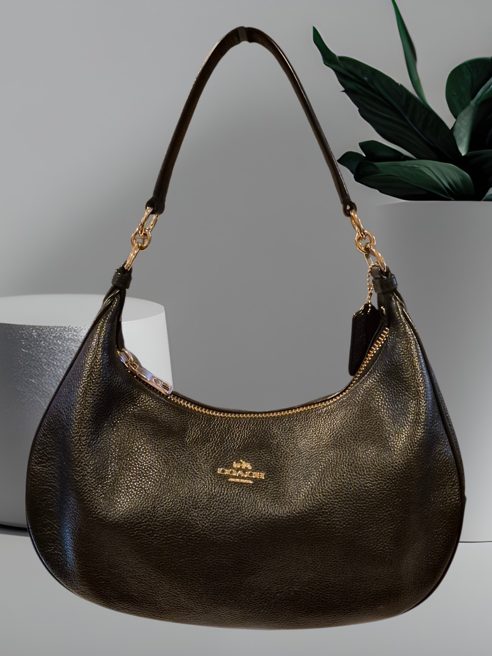 Coach Harley Hobo Black Pebbled Leather with Gold Hardware
